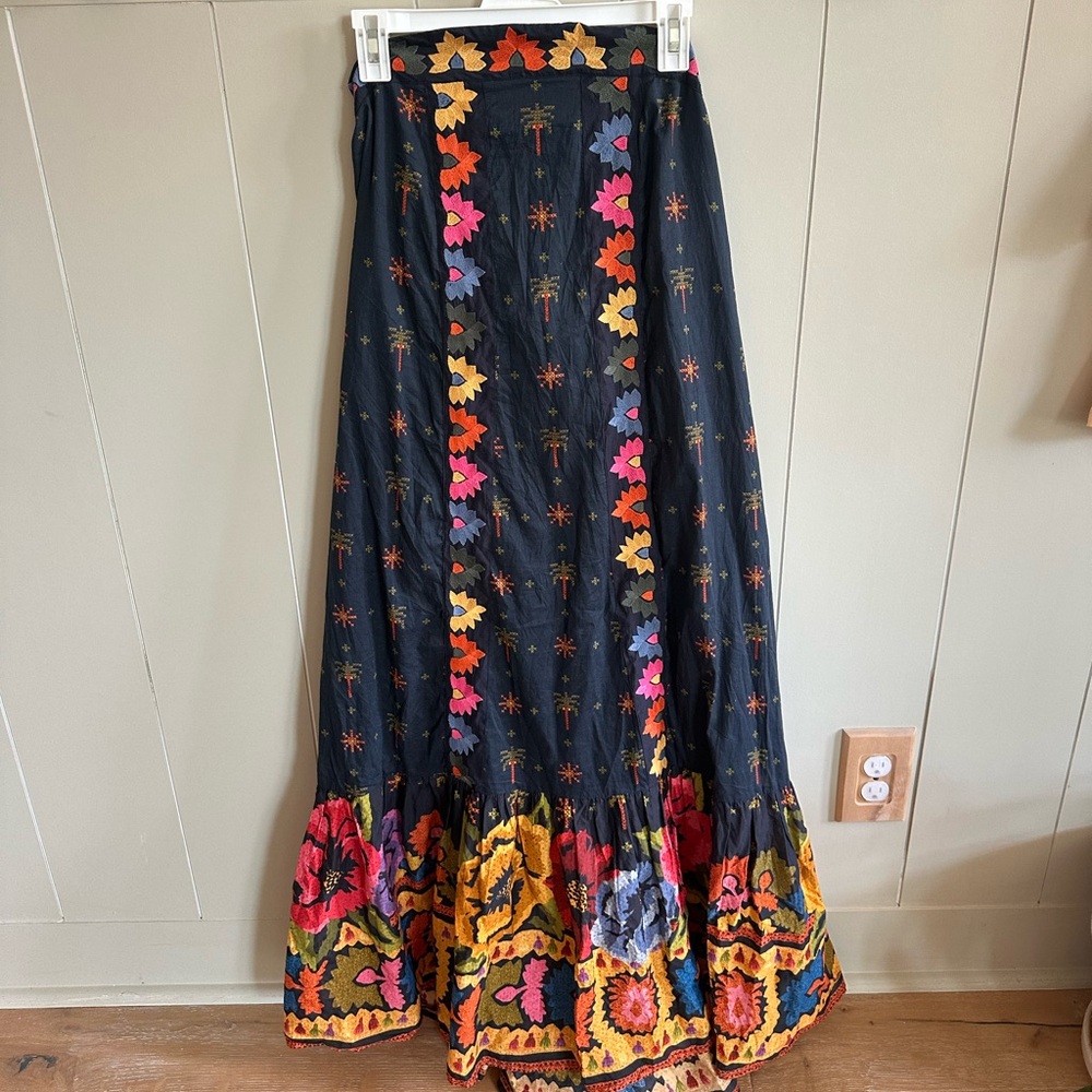 Floral Maxi Skirt with Colorful Embroidery